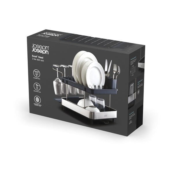 Sivi dvoetažan ocjeđivač za posuđe od nehrđajućeg čelika Excel  – Joseph Joseph-image-4