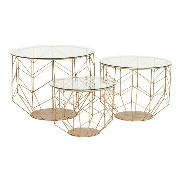 Set od 3 stolića u mesinganom dekoru Kare Design Wire Grid
