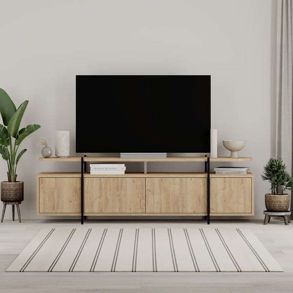 TV komoda u dekoru hrasta u prirodnoj boji 160x48 cm Hinoa – Marckeric-image-1