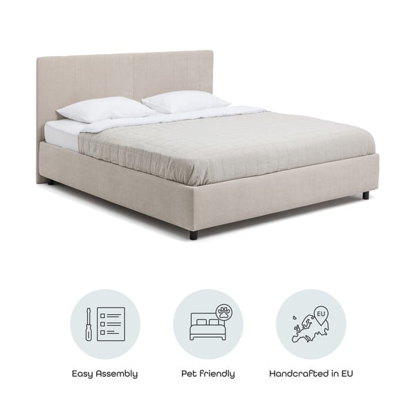 Bež tapecirani bračni krevet s podnicom i prostorom za odlaganje 180x200 cm Myra Slim Line – Bonami Selection-image-4