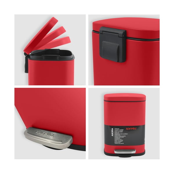 Crvena željezna kanta za smeće s pedalom 5 l   Akira – Spirella-image-4