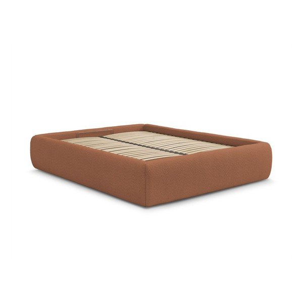 Narančasti tapecirani bračni krevet s prostorom za odlaganje/bez uzglavlja s podnicom 160x200 cm Inera – Bobochic Paris