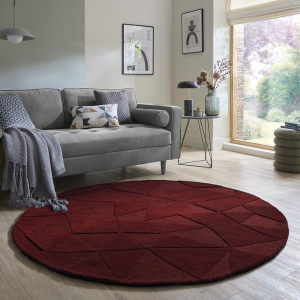 Bordo ručno rađen vunen okrugao tepih ø 160 cm Shard Red – Flair Rugs-image-1