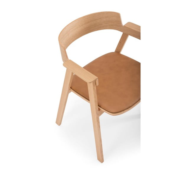 Smeđa/u prirodnoj boji kožna blagovaonska stolica s naslonima za ruke Flip – Gazzda-image-2