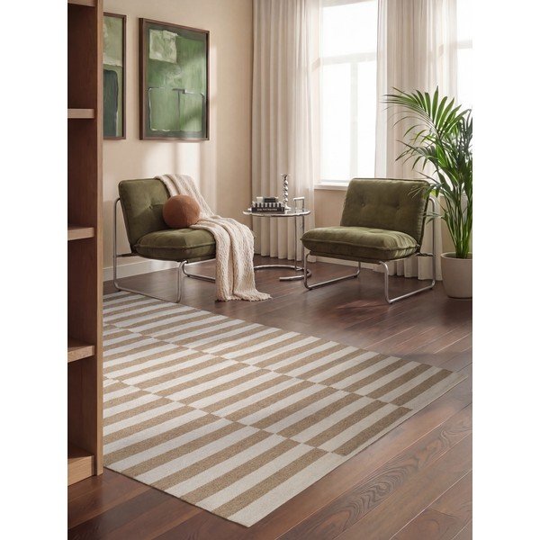 Bijeli/svjetlo smeđi obostrani/ručno rađen vunen tepih 160x230 cm Vika – Hanse Home-image-1