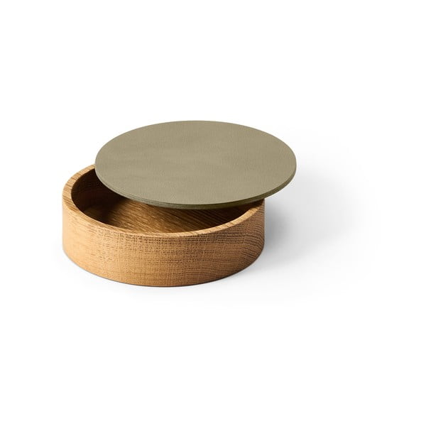 Zelena/u prirodnoj boji drvena/od eko kože kutija za pohranu s poklopcem/dekorativna ø 11x3,5 cm Circle Nupo – LIND DNA-image-1