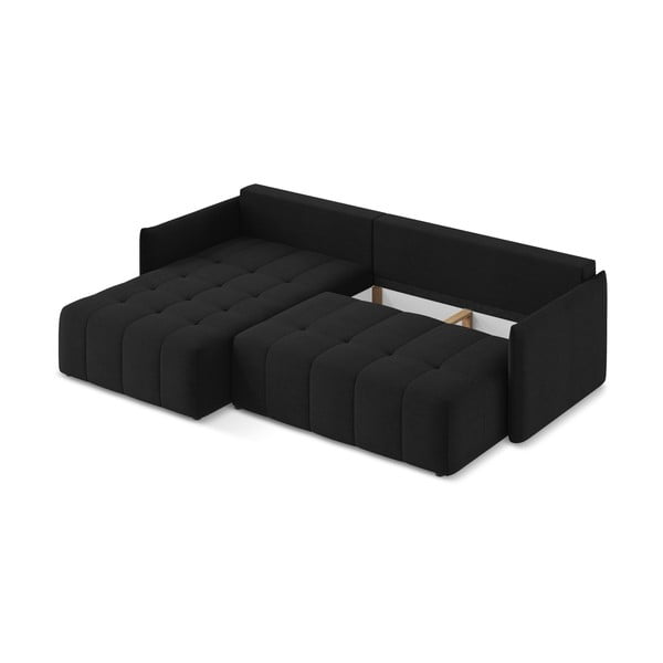 Crna sklopiva/s prostorom za odlaganje kutna garnitura (s lijevim kutom/s ležaljkom) Moku – Makamii-image-3