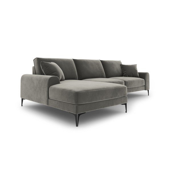 Svijetlosiva baršunasta kutna garnitura Mazzini Sofas Madara, lijevi kut-image-4