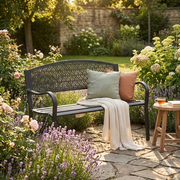 Antracitno siva metalna vrtna klupa Lizette – Bizzotto-image-1