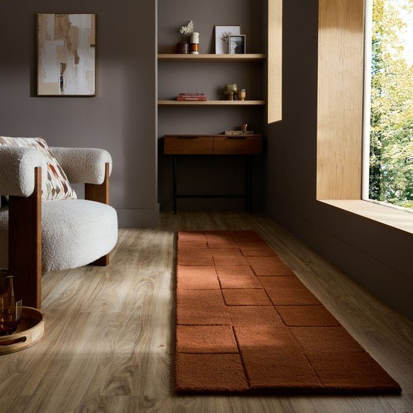 Ručno rađena vunena staza boja terakote 60x230 cm Checkerboard – Flair Rugs-image-1
