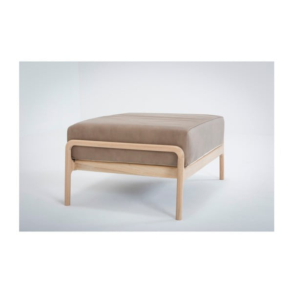 Svijetlosmeđi tabure od bivolje kože s konstrukcijom od punog hrasta Gazzda Fawn-image-1