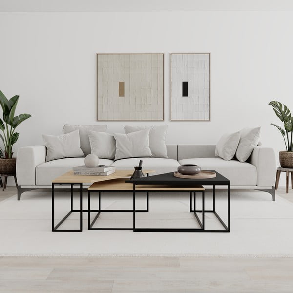 Stolići za kavu u setu 3 kom s pločom stola u dekoru hrasta u prirodnoj boji 70x110 cm Titan – Marckeric-image-1