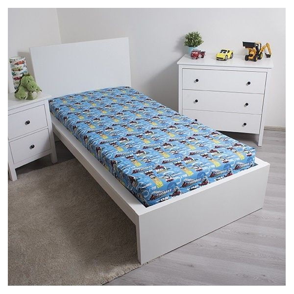 Plava pamučna dječja plahta s gumom 90x200 cm Thomas the Tank Engine – Jerry Fabrics-image-1