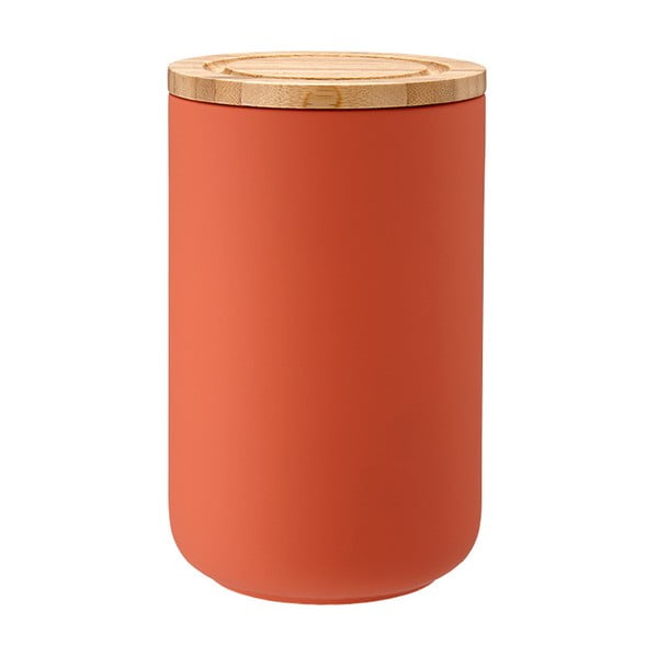 Narančasta keramička staklenka s poklopcem od bambusa Ladelle Stak, visina 17 cm