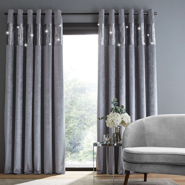 Sive zavjese u setu 2 kom 229x229 cm Crushed Velvet Glamour Sequin – Catherine Lansfield-image-1