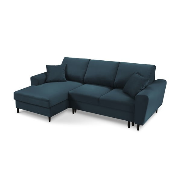 Tamno plava sklopiva/s prostorom za odlaganje kutna garnitura od samta (s lijevim kutom/s ležaljkom) Kyoto – Cosmopolitan Design-image-1