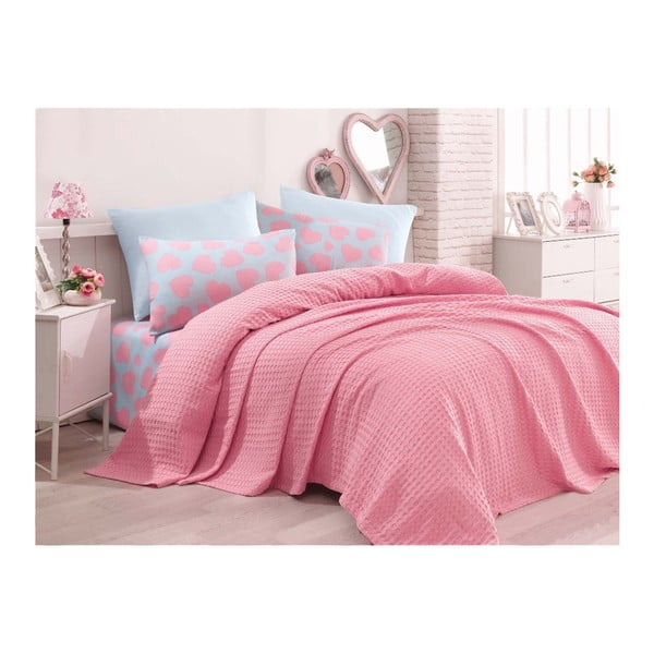 Pamučni prekrivač s krevetom za jednu osobu s navlakom za jastuk i Ela plahtom, 160 x 220 cm