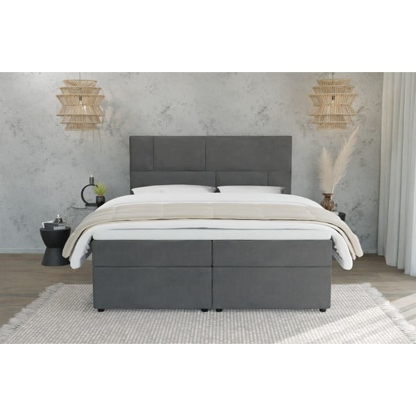 Sivi boxspring krevet s prostorom za pohranu 180x200 cm Lola – Ropez-image-3