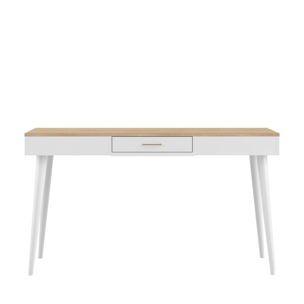 Bijeli radni stol s pločom u dekoru hrasta 134x59 cm - TemaHome 