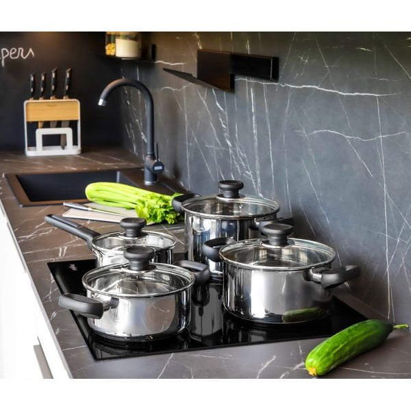 Lonci 4 kom od nehrđajućeg čelika s poklopcem prikladni za indukcijsko kuhalo 4 l Brava – Tescoma-image-1