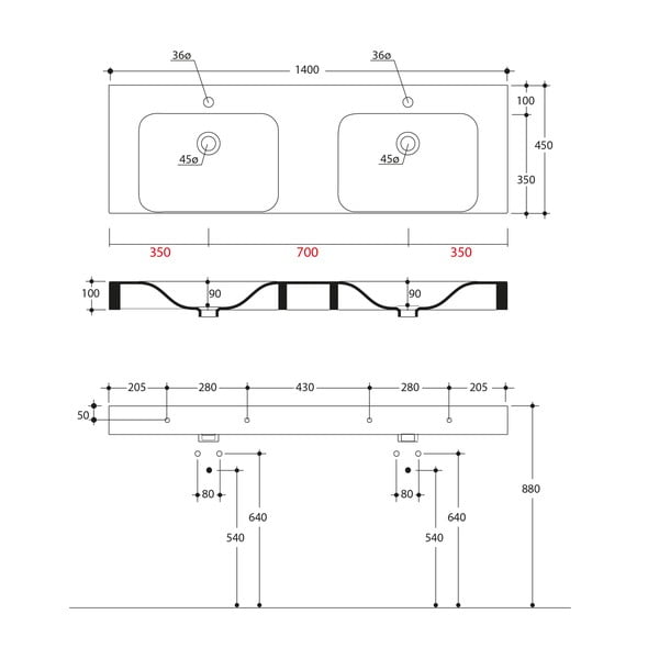Bijeli keramički dupli umivaonik 140x45 cm Cento – Sapho-image-2