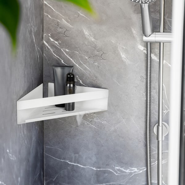 Mat bijela kupaonska polica od nehrđajućeg čelika s Turbo-loc s postavljanjem bez bušenja/kutna Genova – Wenko-image-1