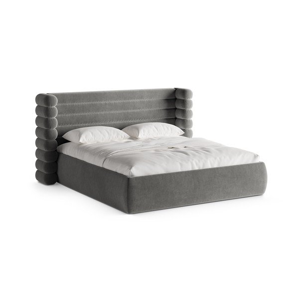 Sivi tapecirani bračni krevet s prostorom za odlaganje s podnicom 200x200 cm Mount – Micadoni 