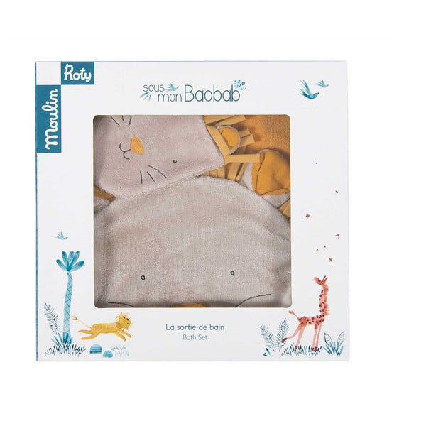 Set žutih pamučnih dječjih ručnika s kapuljačom i umivaonika 80x114 cm Sous mon Baobab - Moulin Roty-image-3