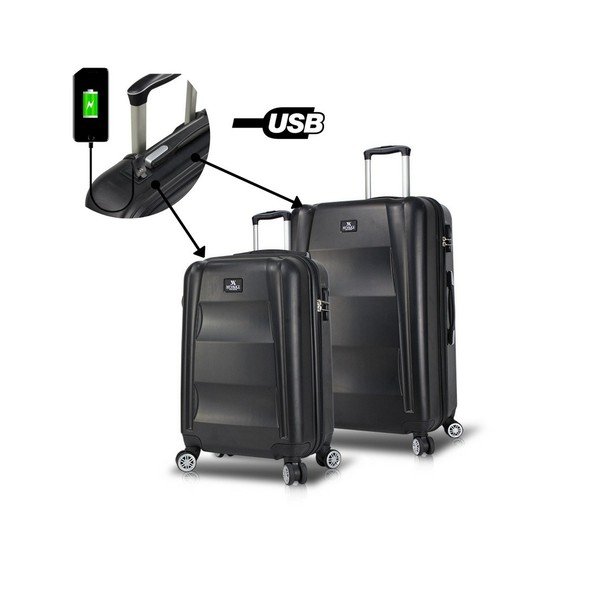Set od 2 crna putna kovčega na kotačima s USB priključcima My Valice LASSO Cabin &amp; Medium-image-2