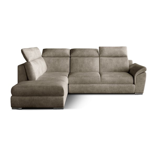 Bež baršunasti sklopiva/s prostorom za odlaganje kutna garnitura (s lijevim kutom/u obliku slova L) Loreto – ELTAP