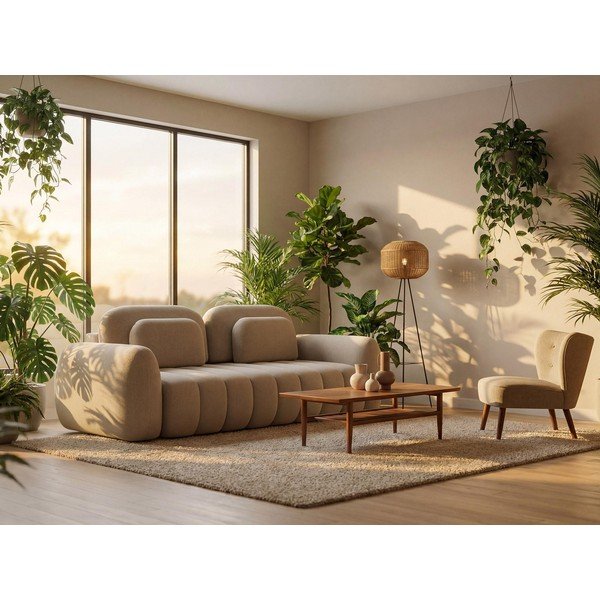 Sklopiva/s prostorom za pohranu kutna garnitura od bouclé tkanine boja terakote (s lijevim kutom/s ležaljkom) Pele – Makamii-image-1