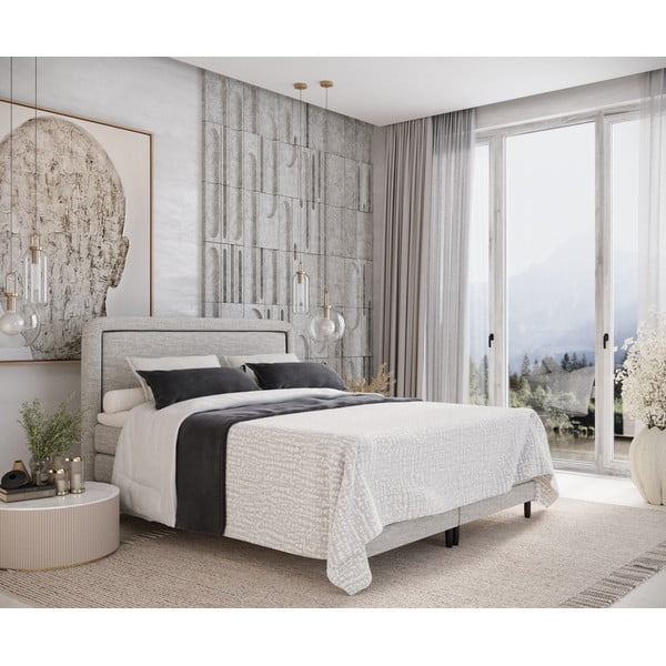 Svijetlo sivi boxspring krevet 160x200 cm Dove – Maison de Rêve-image-1