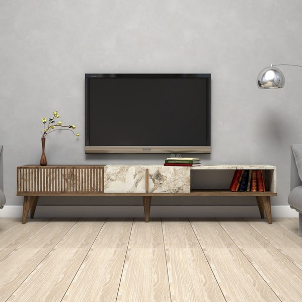 TV komoda u mramornom dekoru u prirodnoj boji 180x40 cm Milan – Kalune Design-image-1