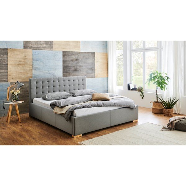 Svijetlo sivi tapecirani bračni krevet bez podnice 180x200 cm Malia – Meise Möbel-image-1