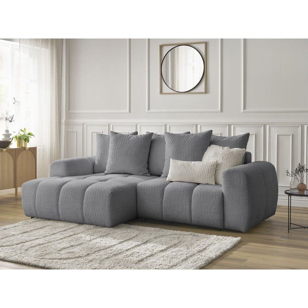 Siva sklopiva/s prostorom za odlaganje kutna garnitura od bouclé tkanine (s lijevim kutom/s ležaljkom) Roxelane – Bobochic Paris-image-4