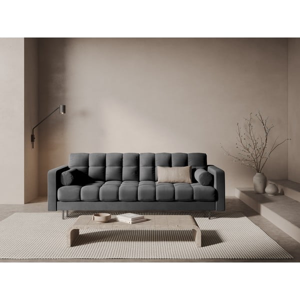 Tamno siva baršunasti sklopiva/s prostorom za odlaganje sofa 222 cm Bali – Cosmopolitan Design-image-1