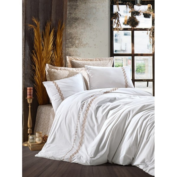 Pamučna posteljina s plahtom Cotton Box Ines, 200 x 220 cm