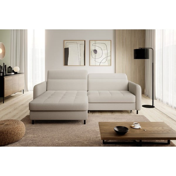 Bež sklopiva/s prostorom za odlaganje kutna garnitura od bouclé tkanine (s lijevim kutom/s ležaljkom) Gomsi – ELTAP-image-3