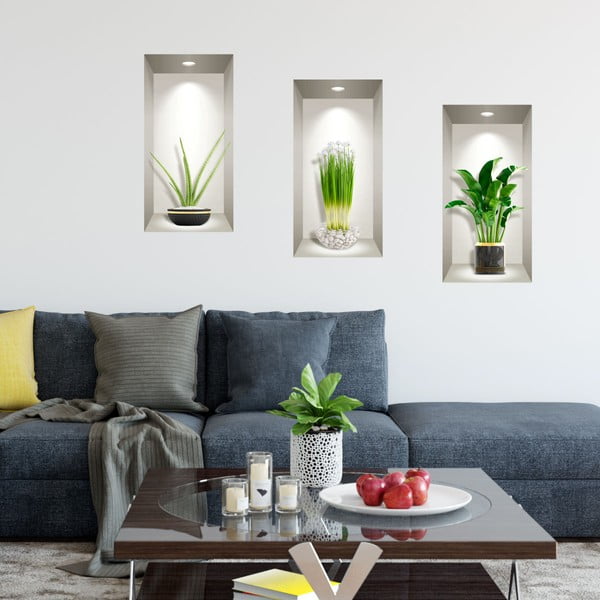 Set od 3 zidne 3D samoljepljive naljepnice Ambiance Plants of the Tropics
