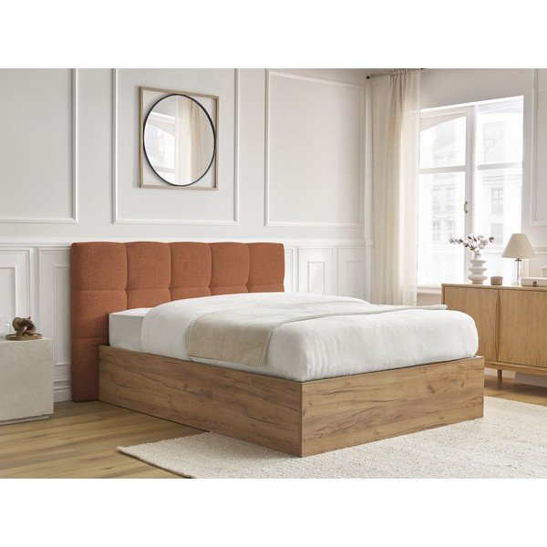 Podstavljeni tapecirani/od iverice bračni krevet s prostorom za odlaganje s podnicom 160x200 cm boje terakote Kumo – Bobochic Paris-image-2