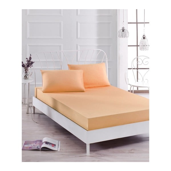 Set svijetlonarančastih elastičnih plahti i jastučnice za krevet za jednu osobu Basso Pomme, 100 x 200 cm