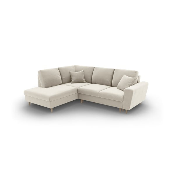 Bež baršunasti sklopiva/s prostorom za odlaganje kutna garnitura (s lijevim kutom/u obliku slova L) Kyoto – Cosmopolitan Design-image-1