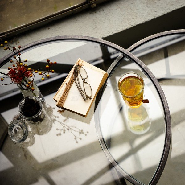 Sivi stakleni okrugli stolići u setu od 2 kom ø 75 cm Duarte - Light & Living-image-2