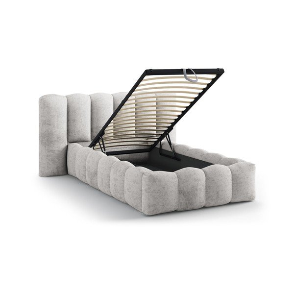 Sivi tapecirani krevet s prostorom za odlaganje s podnicom 90x200 cm Lupine – Micadoni -image-1