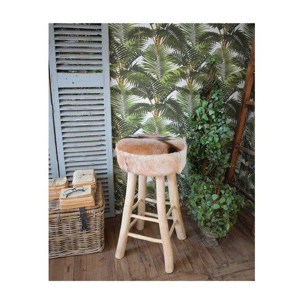 Barska stolica od tikovine i kozje kože Orchidea Milano Aspen, visina 73 cm