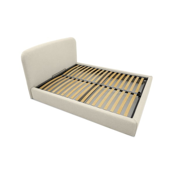 Krem tapecirani bračni krevet s prostorom za odlaganje s podnicom 140x190 cm Sea – Scandic-image-3