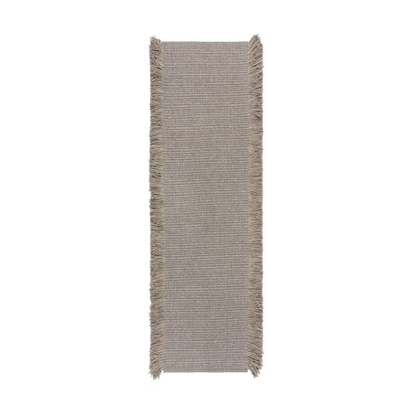 Siva ručno rađena staza od mješavine vune 60x230 cm Rene Fringed Ribbed – Flair Rugs