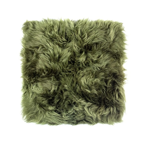 Tamnozeleni jastuk od ovčjeg krzna za blagovaonski stolac Royal Dream Zealand, 40 x 40 cm