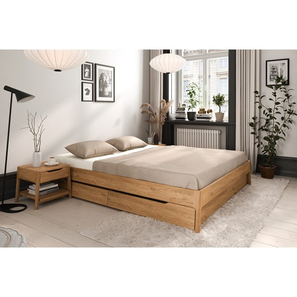 Bračni krevet od punog hrasta 140x200 cm u prirodnoj boji Twig – The Beds-image-3