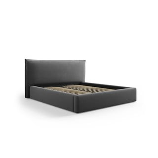 Tamno sivi tapecirani bračni krevet s prostorom za pohranu s podnicom 140x200 cm Elio – Milo Casa